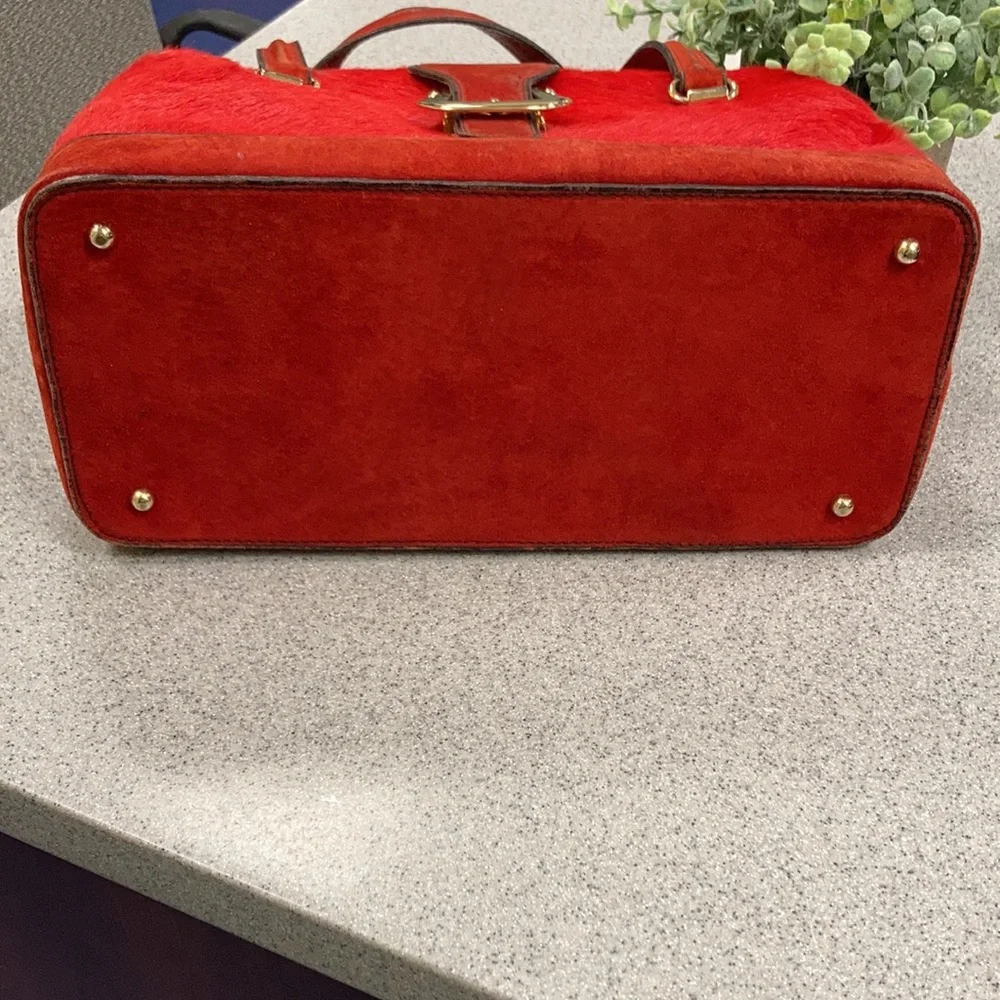 RARE KORET Lg DOCTORS SATCHEL/train case- red calf hair, leather & gold hardware